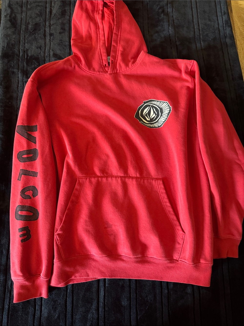 Volcom Red Men's Crewneck Hoodie with Logo Sleeve